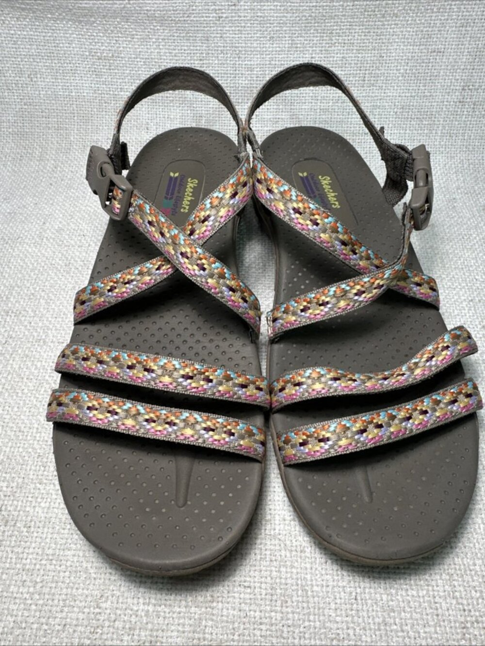 Skechers Womens Reggae Dream Weaver Taupe Multi Size 12 Sandals Summer Beach - Picture 2 of 5